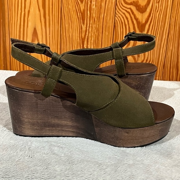 Cordani Josie Olive Green Suede Leather Wedge Platform Sandals - Picture 6 of 13